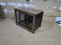 38.6" Dog Crate Furniture with Wheels for Small Dogs, Heavy Duty Dog Kennel Indoor with 2 Doors, Wooden Pet Cage End Table, Double-Doors Sturdy Metal Dog Cage for Anxiety Dog