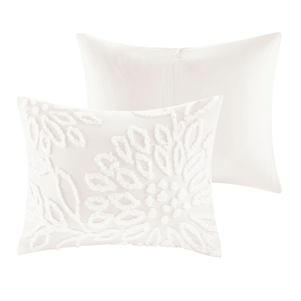 Full/Queen 3 Piece Tufted Cotton Chenille Floral Duvet Cover Set
