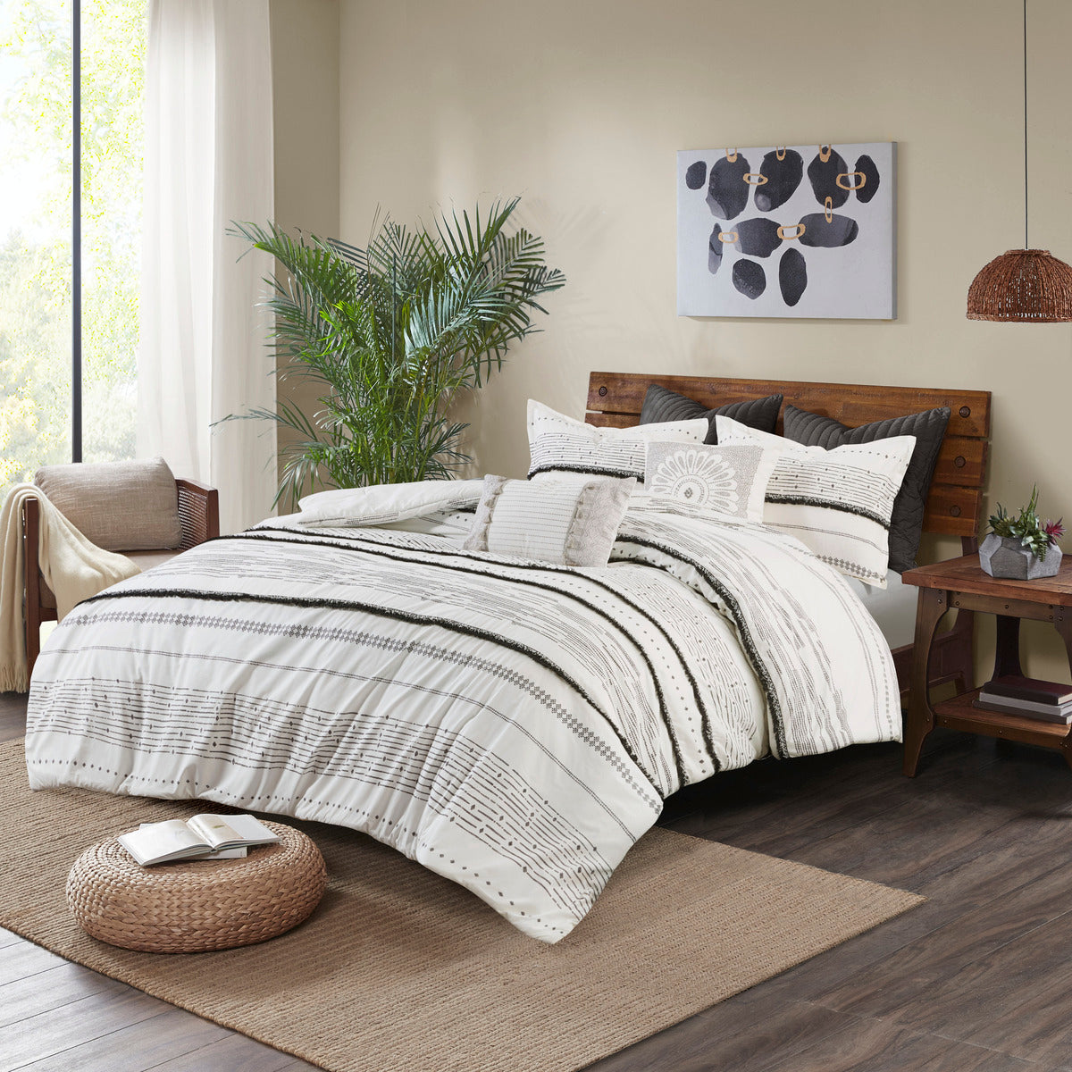 Full/Queen Cotton Printed Duvet Cover Set with Trims