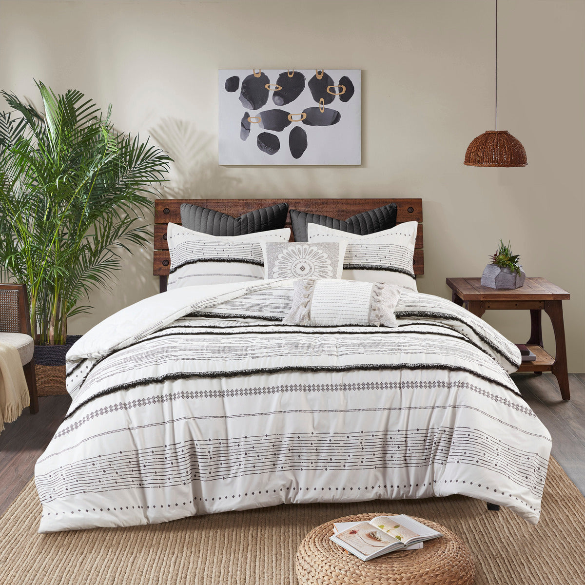 Full/Queen Cotton Printed Duvet Cover Set with Trims