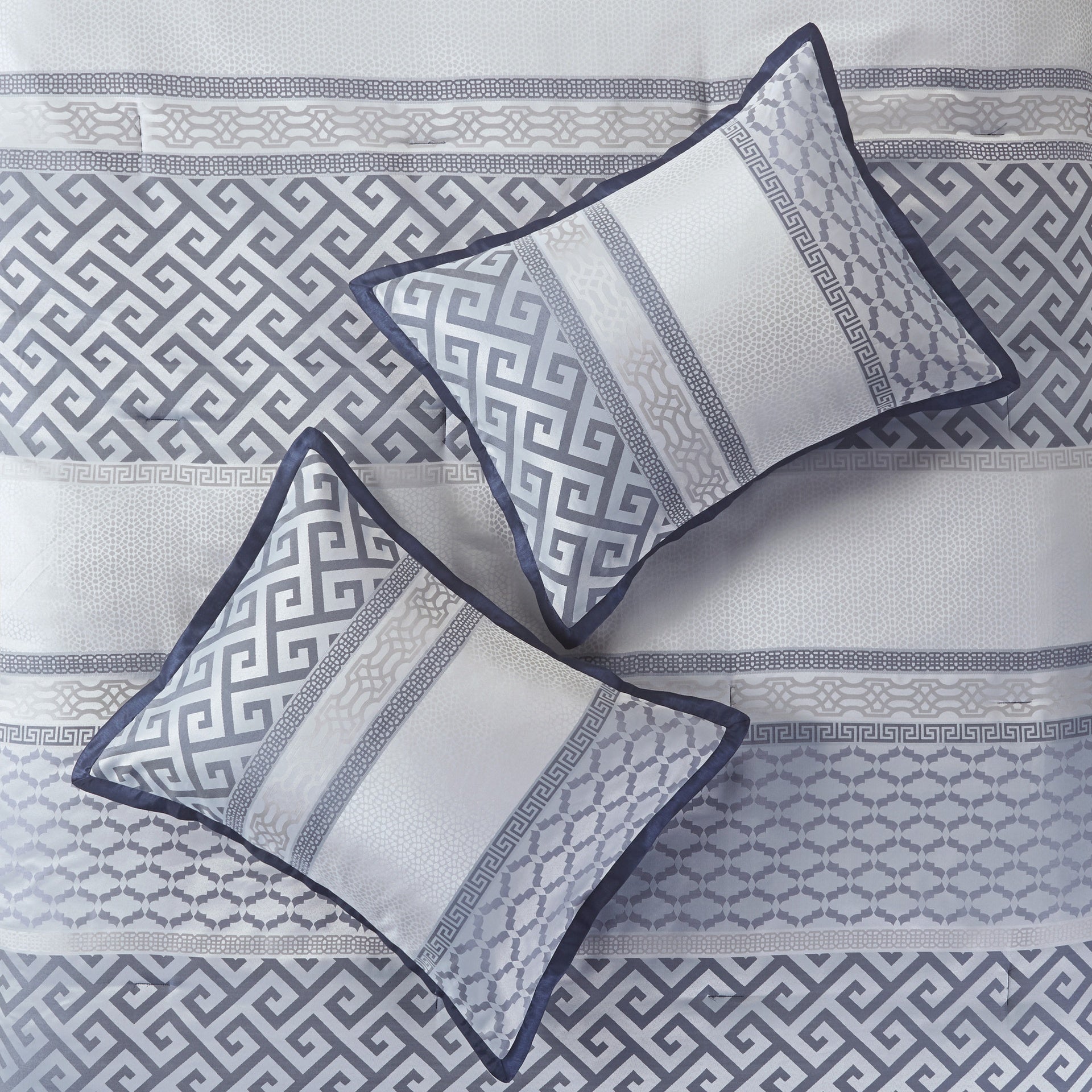 7 Piece Jacquard Comforter Set Navy Cal King