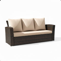67.7" All-Weather Wicker 3-Seat Patio Sofa with Thick Biege Cushions & Black Frame