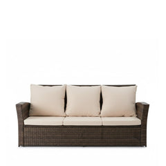 67.7" All-Weather Wicker 3-Seat Patio Sofa with Thick Biege Cushions & Black Frame