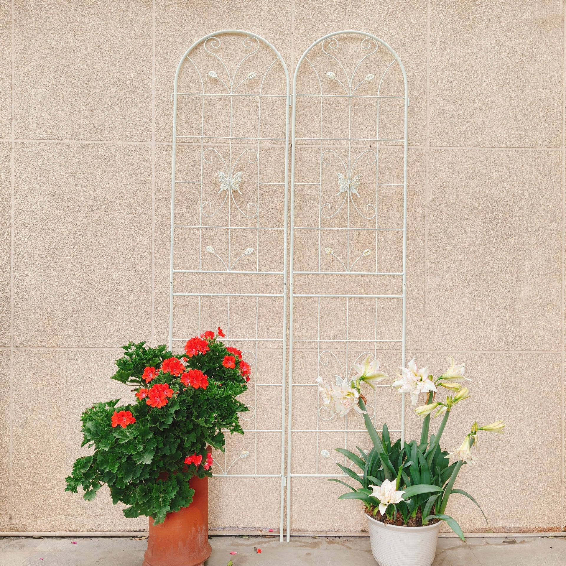 2 Pack Metal Garden Trellis 86.7" x 19.7" Rustproof Trellis for Climbing Plants Outdoor Flower Support Cream White