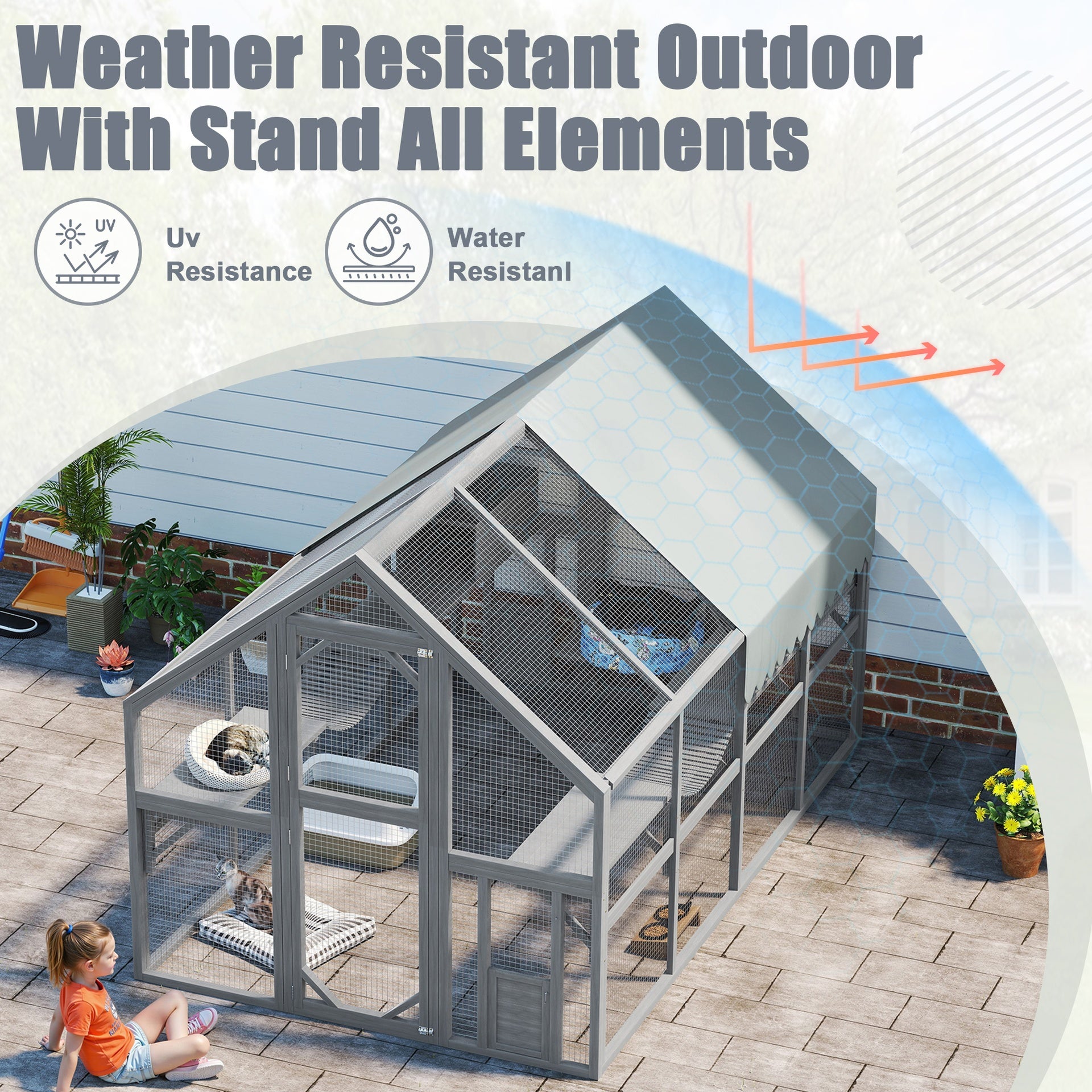 Cat, Large  Outdoor Cat Enclosure for Multiple Cats with 7Platforms, 2 Resting Box and 2 Bridges, Wooden Feral Cats Shelter with Waterproof and UV Proof Canopy, 110.24x 74.02 x 74.02 inch