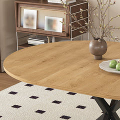 Extendable Round Dining Table for 2-6 Person, 43 to 58 Inch Oak Finish Expandable Table with Carbon Steel Base, Modern Space Saving Dining Room Furniture