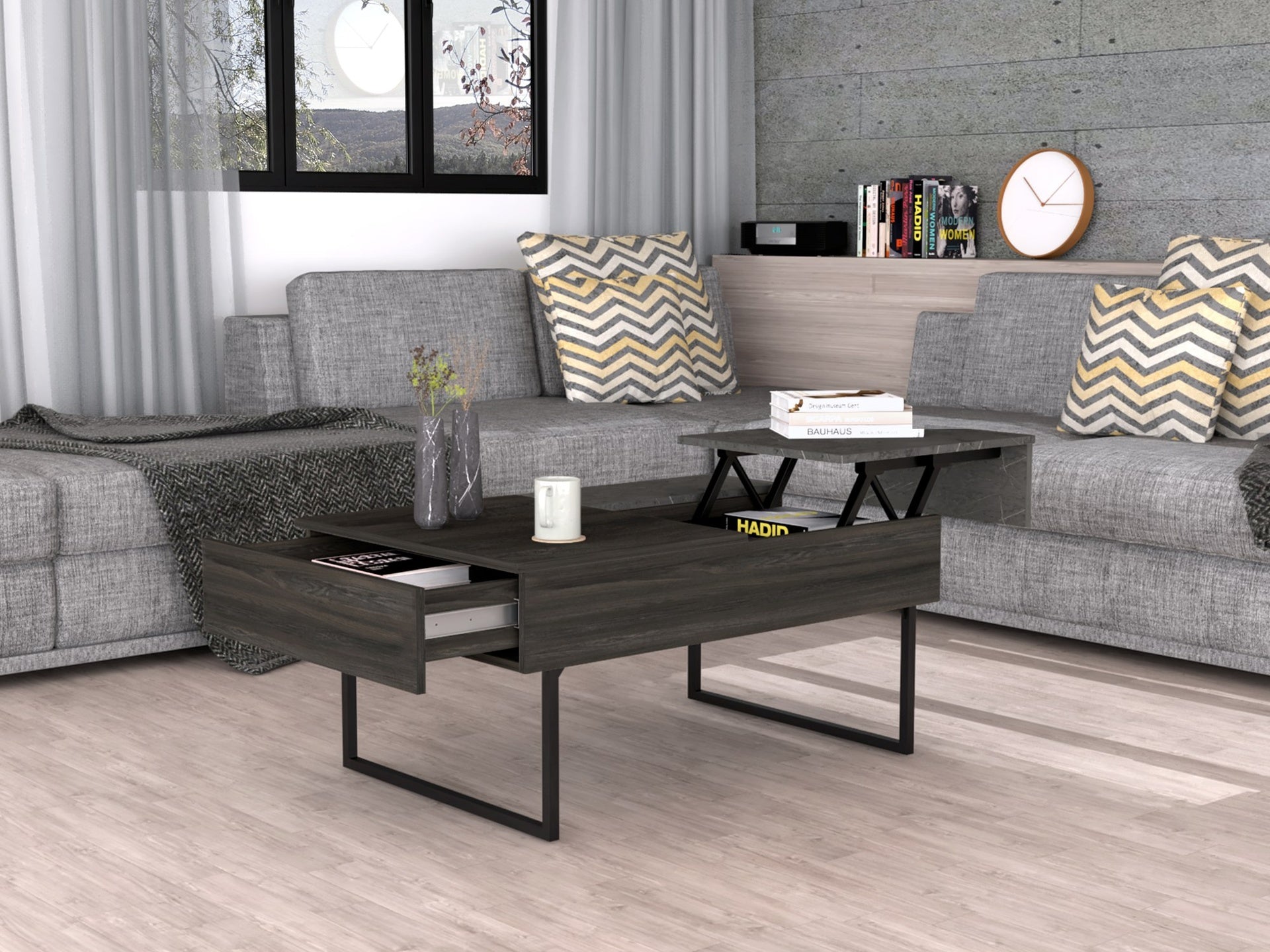 Lift Top Coffee Table 2 Dazza, One Drawer, Espresso / Onyx Finish