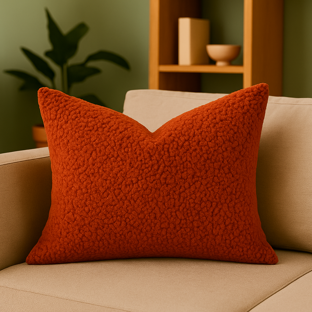 Homey COZY Sherpa Throw Pillow– Rich Rust Brown, Ultra-Plush & Overstuffed for Modern Sofas and Cozy Corners