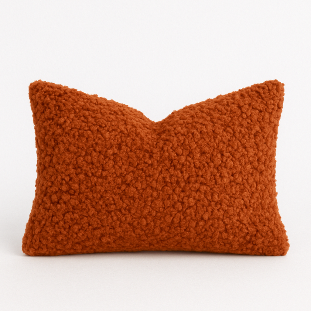 Homey COZY Sherpa Throw Pillow– Rich Rust Brown, Ultra-Plush & Overstuffed for Modern Sofas and Cozy Corners