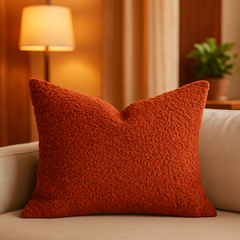 Homey COZY Sherpa Throw Pillow– Rich Rust Brown, Ultra-Plush & Overstuffed for Modern Sofas and Cozy Corners