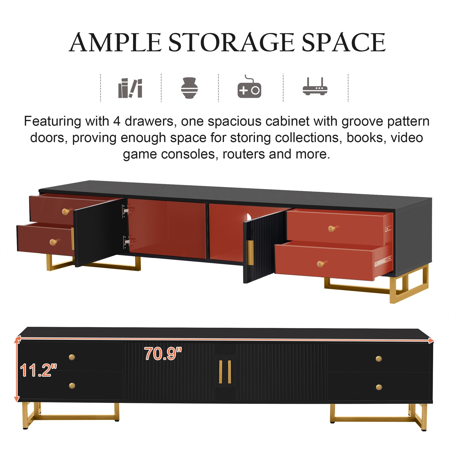 VIBE HAUS TV Stand for 65+ Inch TV, Entertainment Center TV Media Console Table, Modern TV Stand with Storage, TV Console Cabinet Furniture for Living Room(OLD SKU: WF530740AAB)