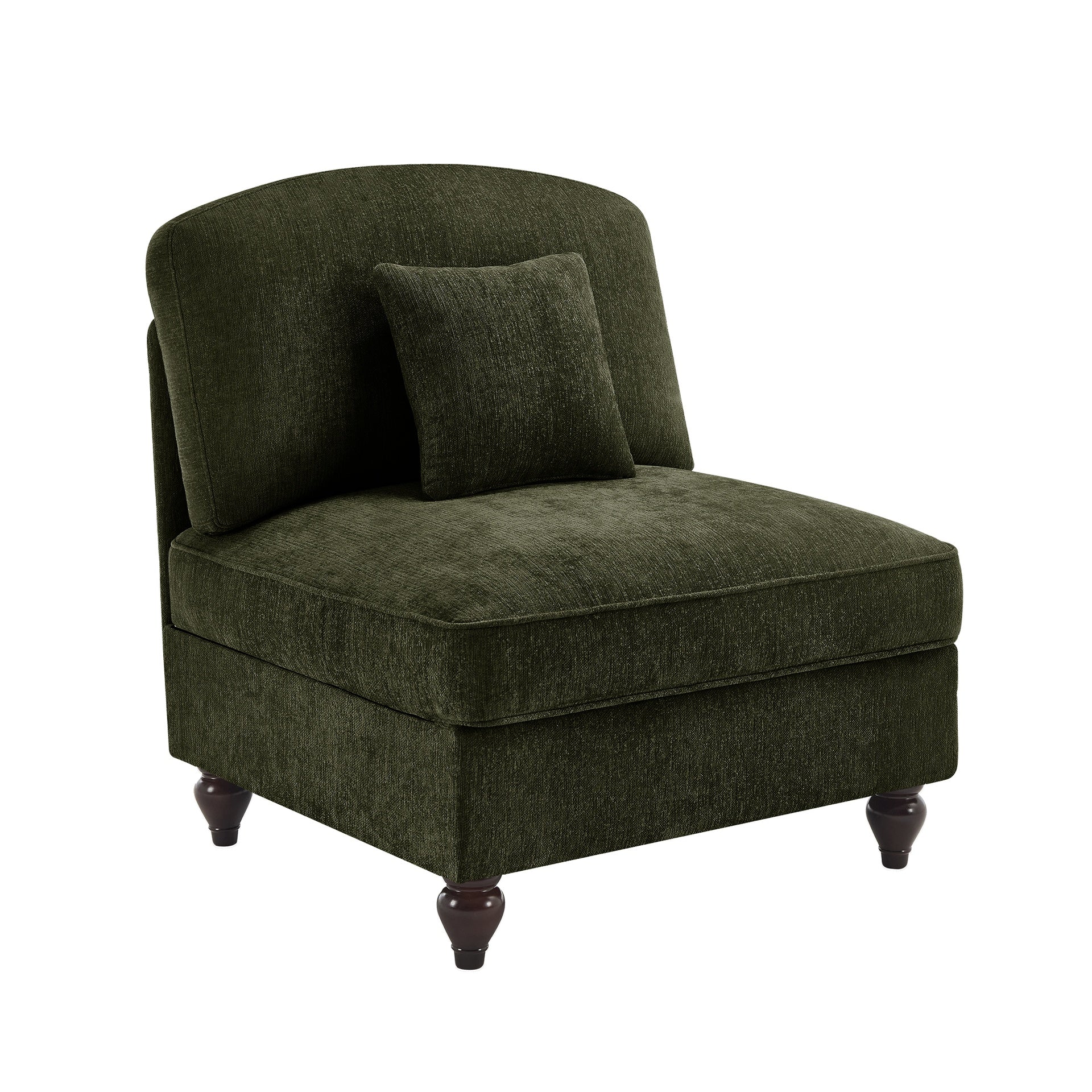 Armless Sofa Chenille W/1 Pillow -Green