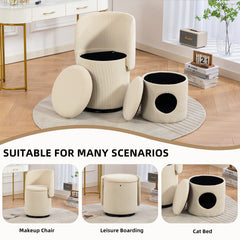 Stylish Upholstered Barrel Chair: 360° Swivel Vanity Stool for Bedroom & Dining Chair, Built-in Storage, Soft Padded Accent Seat, Multi-Functional for Dressing/Dining, Free Cat Bed Stool Included