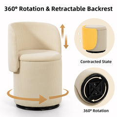 Stylish Upholstered Barrel Chair: 360° Swivel Vanity Stool for Bedroom & Dining Chair, Built-in Storage, Soft Padded Accent Seat, Multi-Functional for Dressing/Dining, Free Cat Bed Stool Included