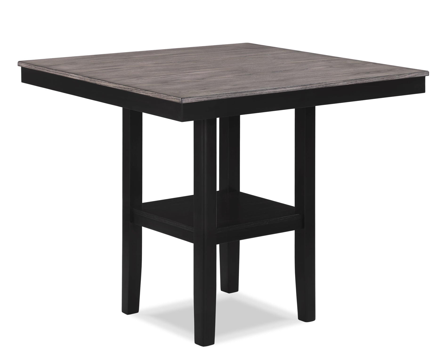 Rustic Farmhouse 5-Pc Counter Height Dining Set Square Table Wood Top Bottom Display Shelf Linen Look Fabric Upholstery Chair Wooden Dining Room Furniture Black Light Gray Two Tone Finish Dinette