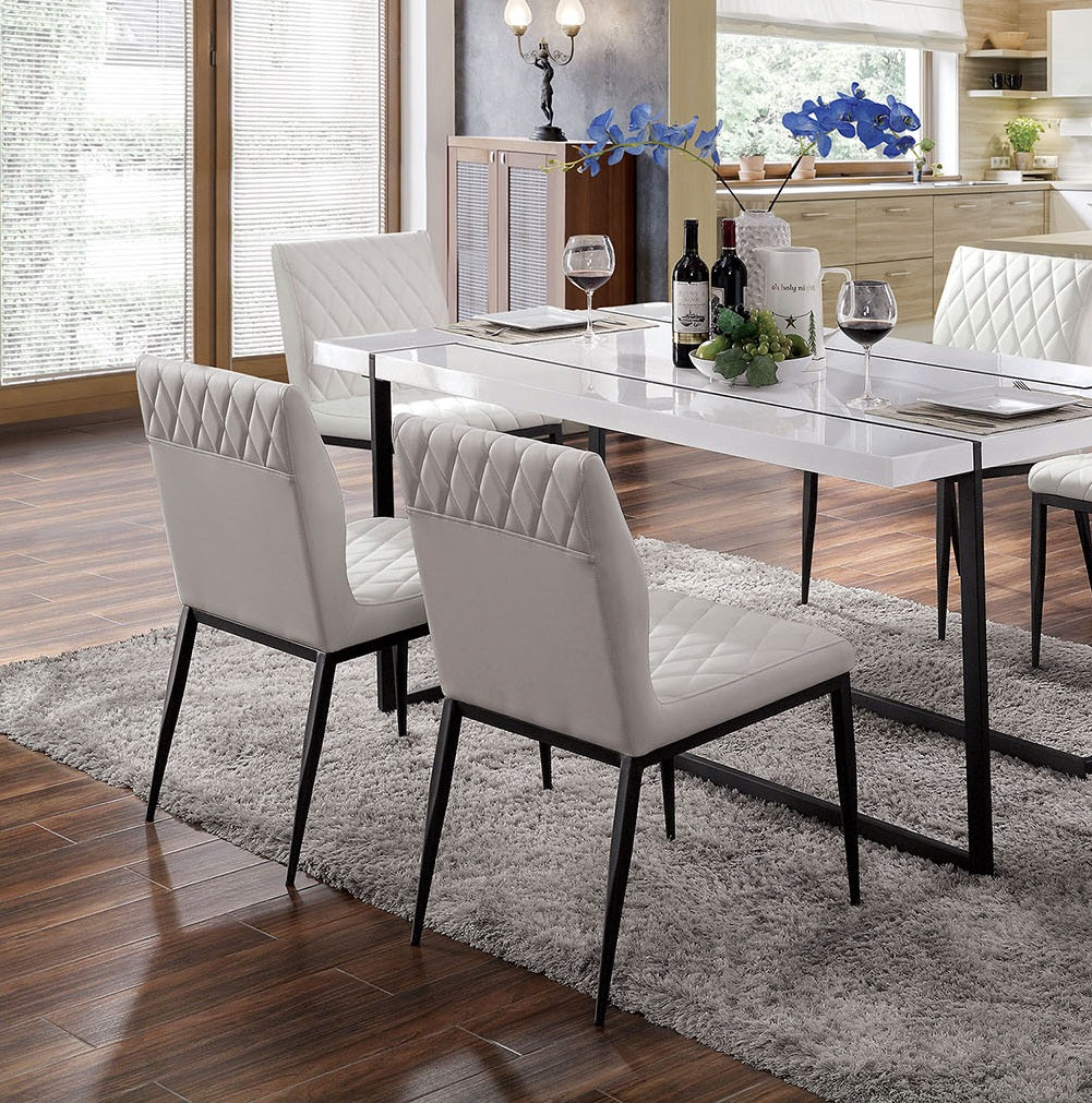 Ivory Leatherette 2pcs Side Chairs Dining Room Furniture Black Metal frame Padded Seat Dining Chair Contemporary Style