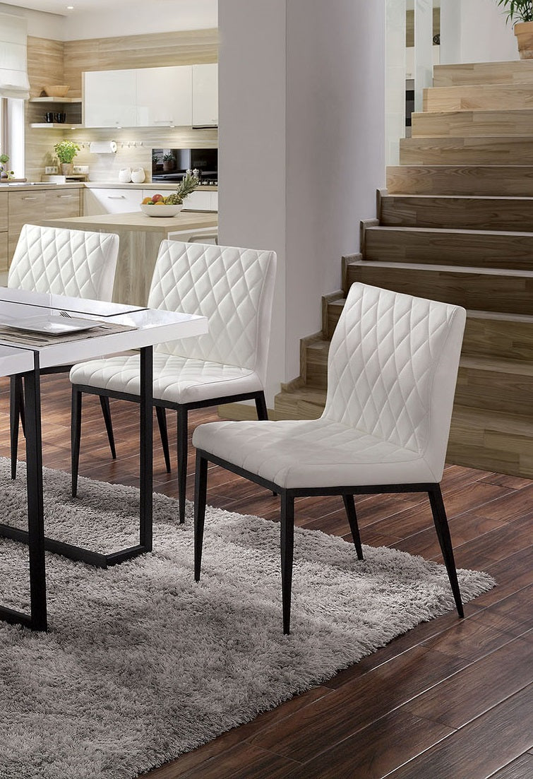Ivory Leatherette 2pcs Side Chairs Dining Room Furniture Black Metal frame Padded Seat Dining Chair Contemporary Style