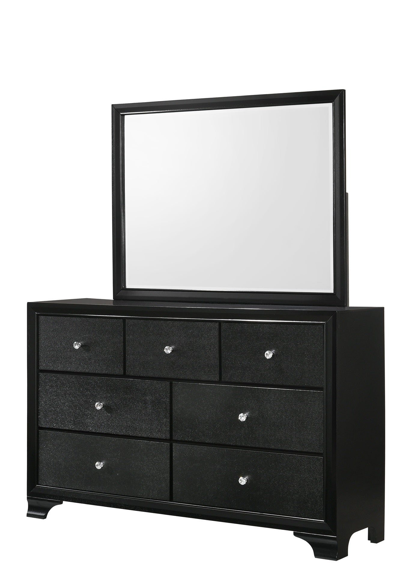 1pc Modern Glam Style Black Finish Glam Seven Drawer Dresser Embossed Crocodile Pattern Wooden Bedroom Furniture