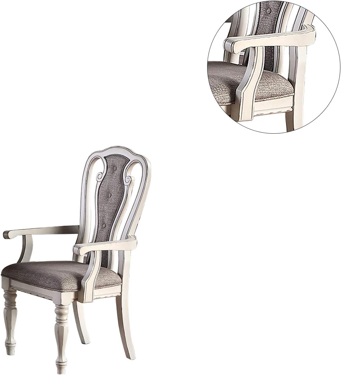 Antique White Set of 2pc Dining Arm Chairs Upholstered Tufted Unique Design Chairs Back Cushion Seat Dining Room