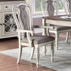 Antique White Set of 2pc Dining Arm Chairs Upholstered Tufted Unique Design Chairs Back Cushion Seat Dining Room