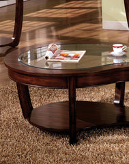 Dark Cherry 1pc COFFEE TABLE Open Bottom Shelf Unique Design Glass Insert Top Living Room Furniture