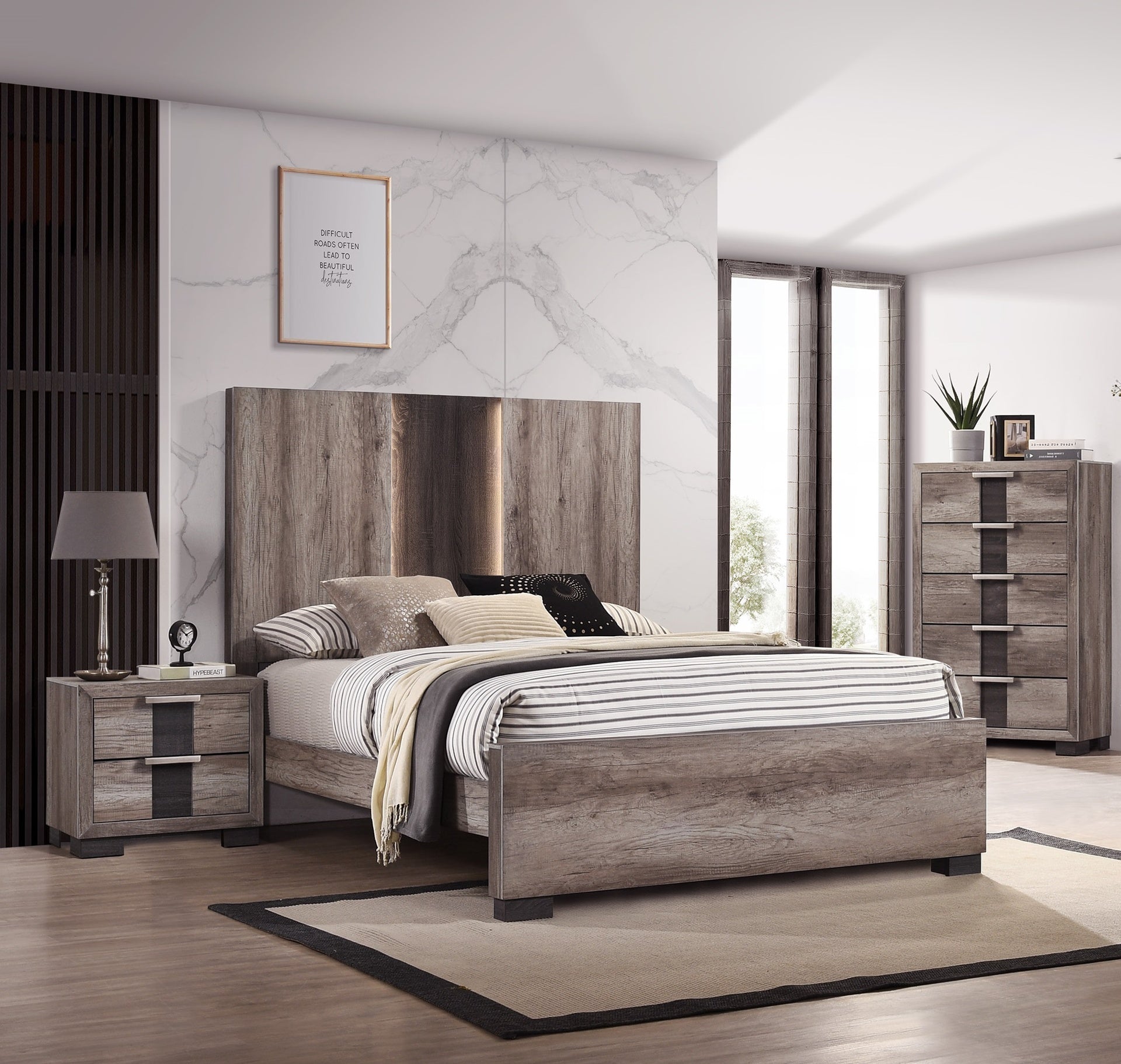 1pc Contemporary Rustic Brown Finish Nightstand Two Drawers Metal knobs Bedroom Wooden Furniture