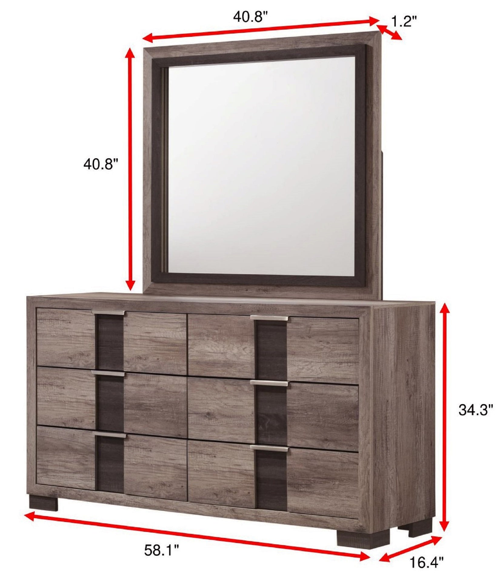 1pc Contemporary Dresser Six Drawers Metal knobs Brown Finish Bedroom Wooden Furniture