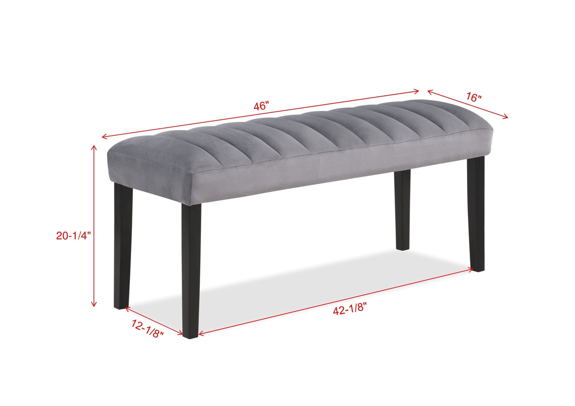 1pc Gray Black Bench Dining Room Velvet Fabric Upholstery Kitchen Dining Wooden Furniture