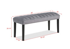 1pc Gray Black Bench Dining Room Velvet Fabric Upholstery Kitchen Dining Wooden Furniture