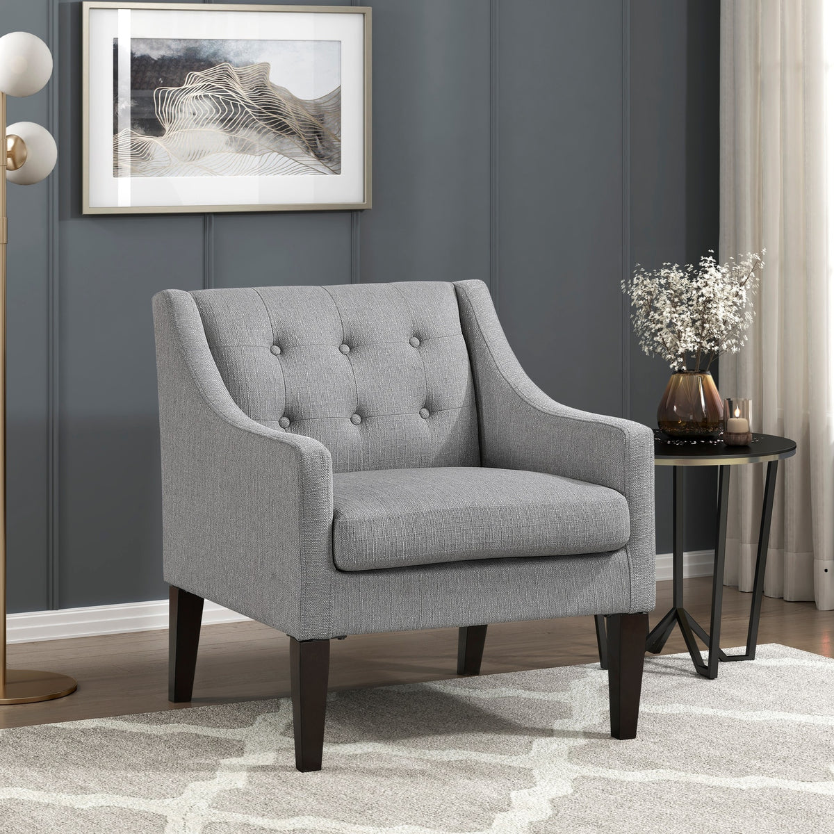 Contemporary Living Room Furniture 1pc Accent Chair Gray Button-Tufted Fabric Upholstery