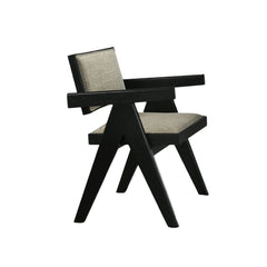 Contemporary Black Color 2pc Dining Arm Chairs Light Gray Fabric Upholstered Chairs Plank Arms Dining Room