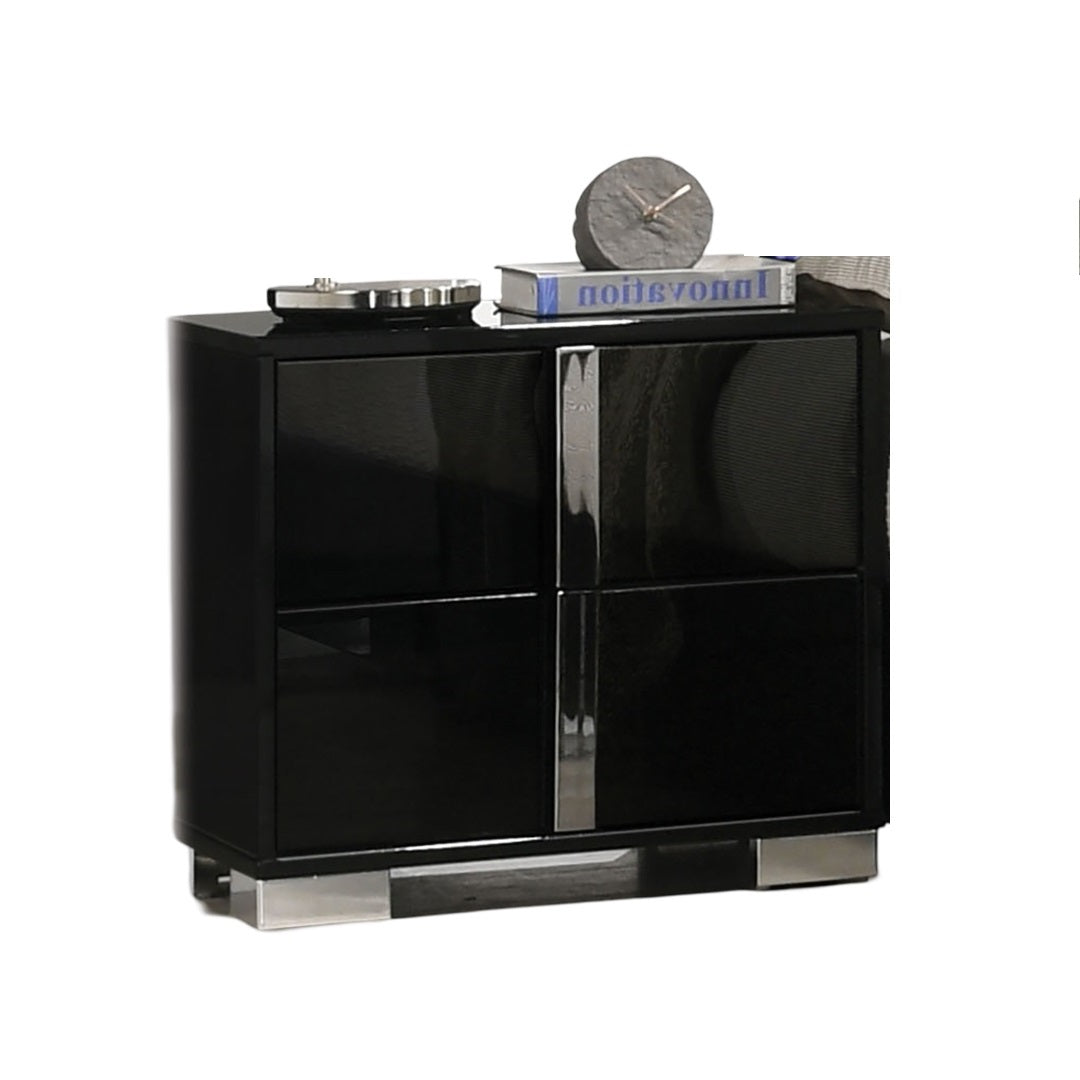 Black Color Modern Gorgeous 1pc Bedside Table Bedroom Nightstand Chrome Legs UV Finish
