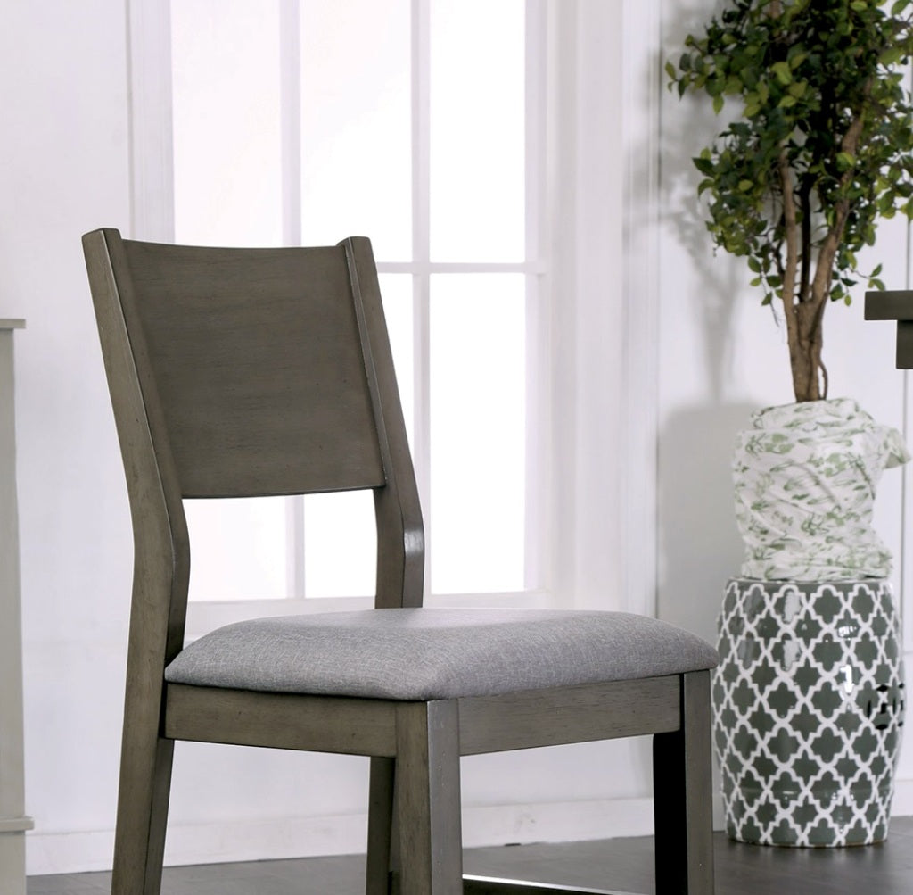 Gray Counter Height Dining Chairs Padded Fabric Seat Set of 2pc Chairs Kitchen Dining Room Panel Back