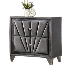 Fully Upholstered Frame 1pc Nightstand Gray Fabric Crystal-like Acrylic Knobs Glass Top Chrome Legs