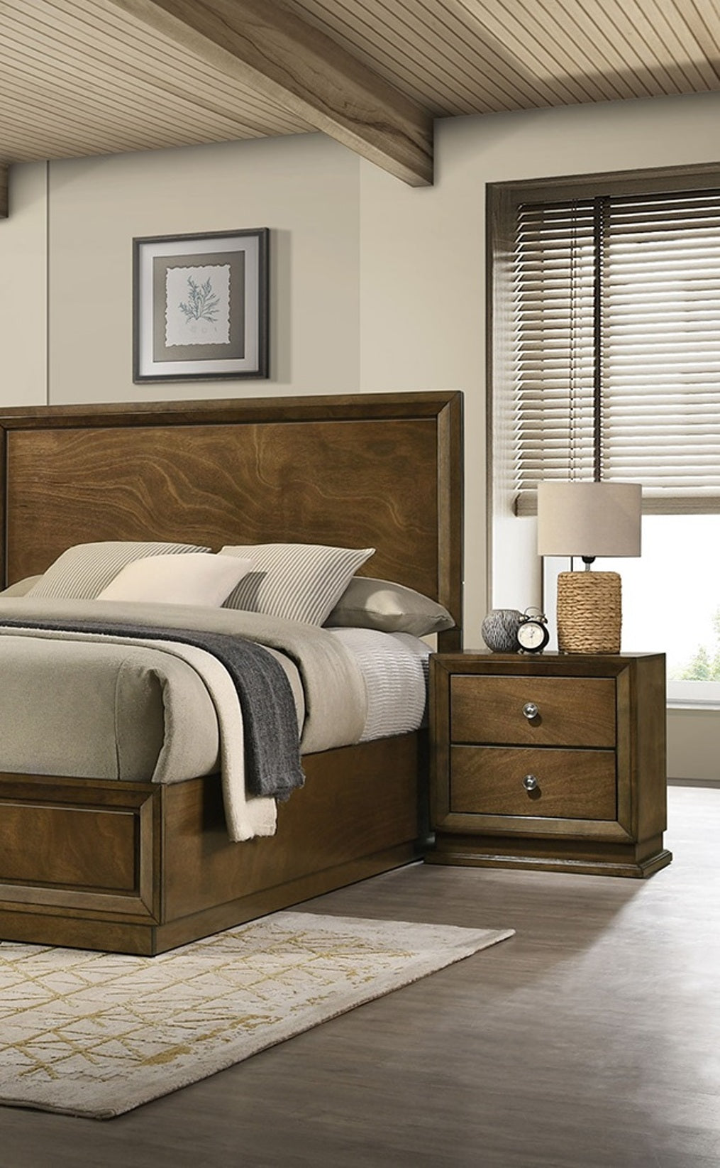 Walnut 1pc Nightstand Bedroom Rubberwood Bedside Table Bronze Metal Knob Furniture