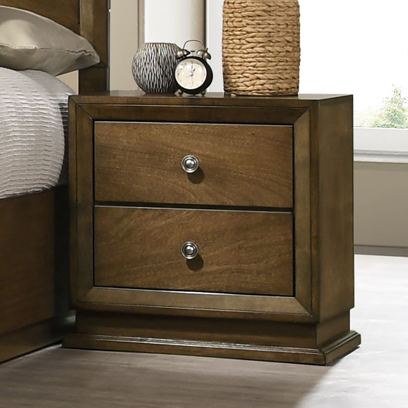 Walnut 1pc Nightstand Bedroom Rubberwood Bedside Table Bronze Metal Knob Furniture