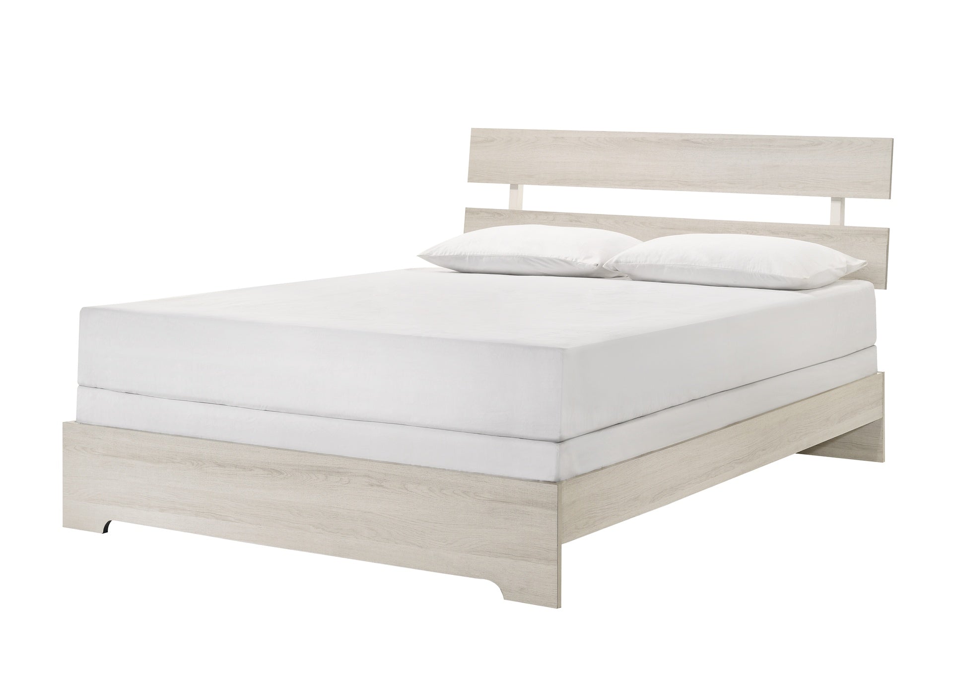 1pc Rustic Full Platform Bed Slat Headboard Low-profile Bed Frame White Wash Finish Contemporary Bedroom Furniture