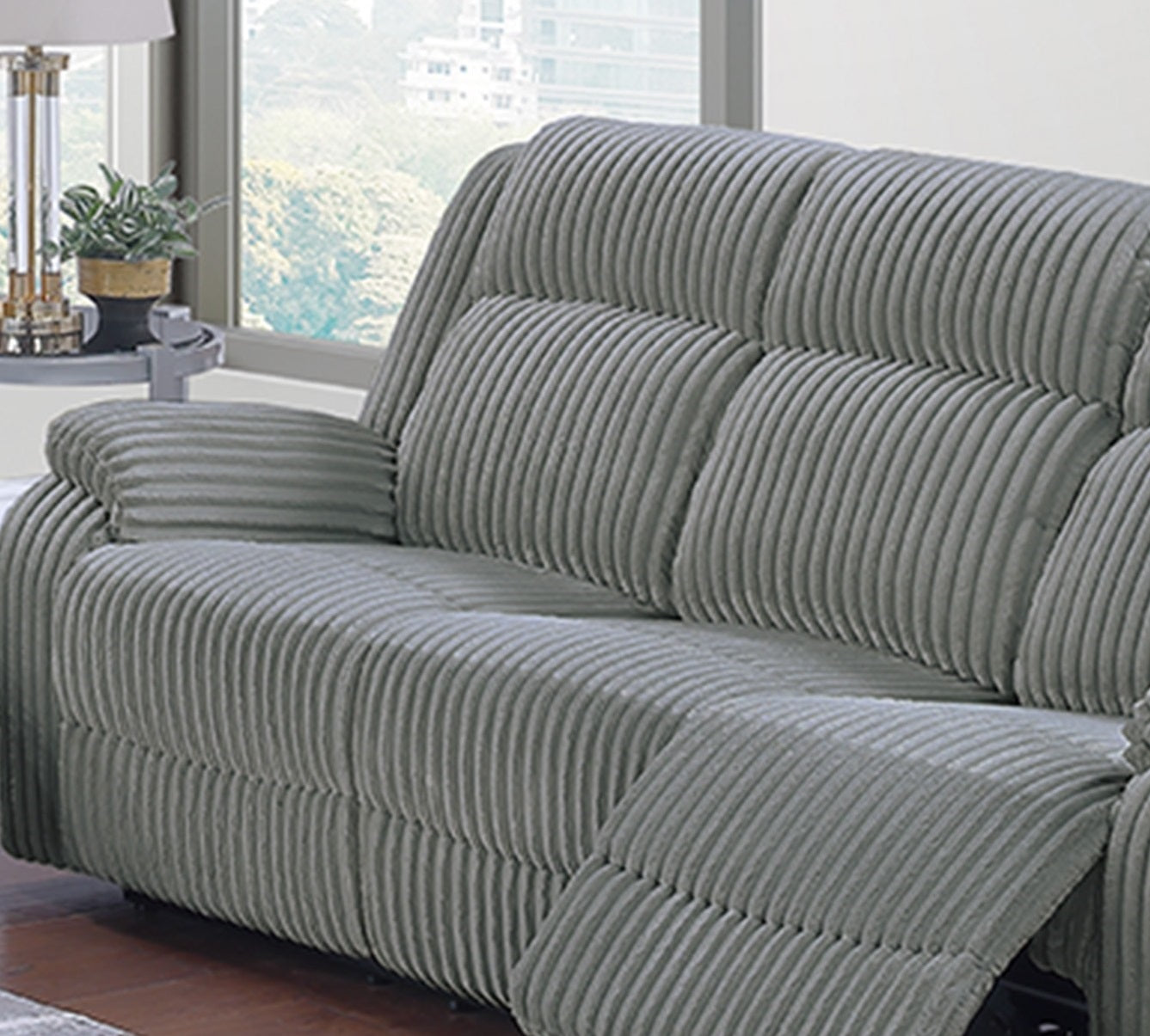Smoke Color Fur Like Corduroy 1pc Motion Sofa Living Room Reclining Couch Plush Textured Seat
