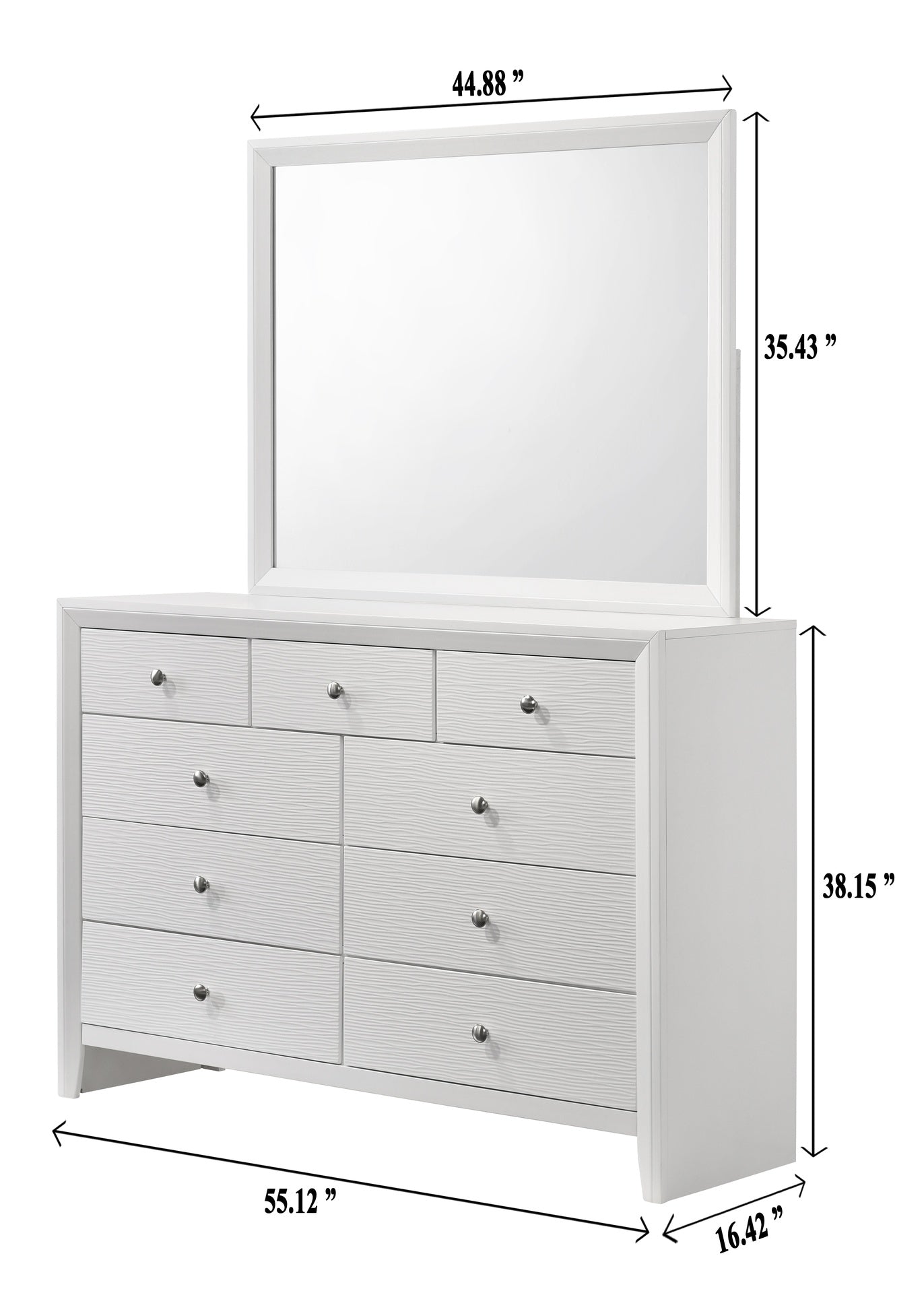 1pc Contemporary Modern 9-Drawer Dresser White Finish Round Knobs Bedroom Living Room Wooden Furniture