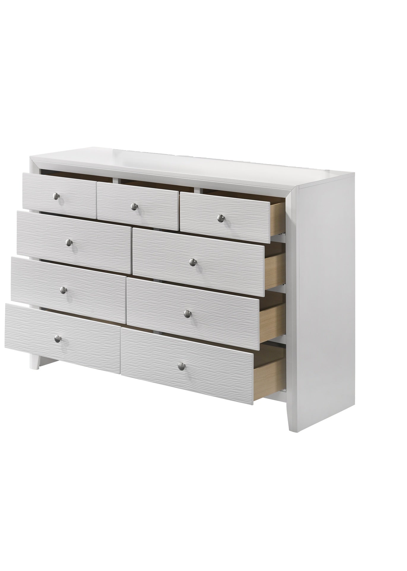 1pc Contemporary Modern 9-Drawer Dresser White Finish Round Knobs Bedroom Living Room Wooden Furniture