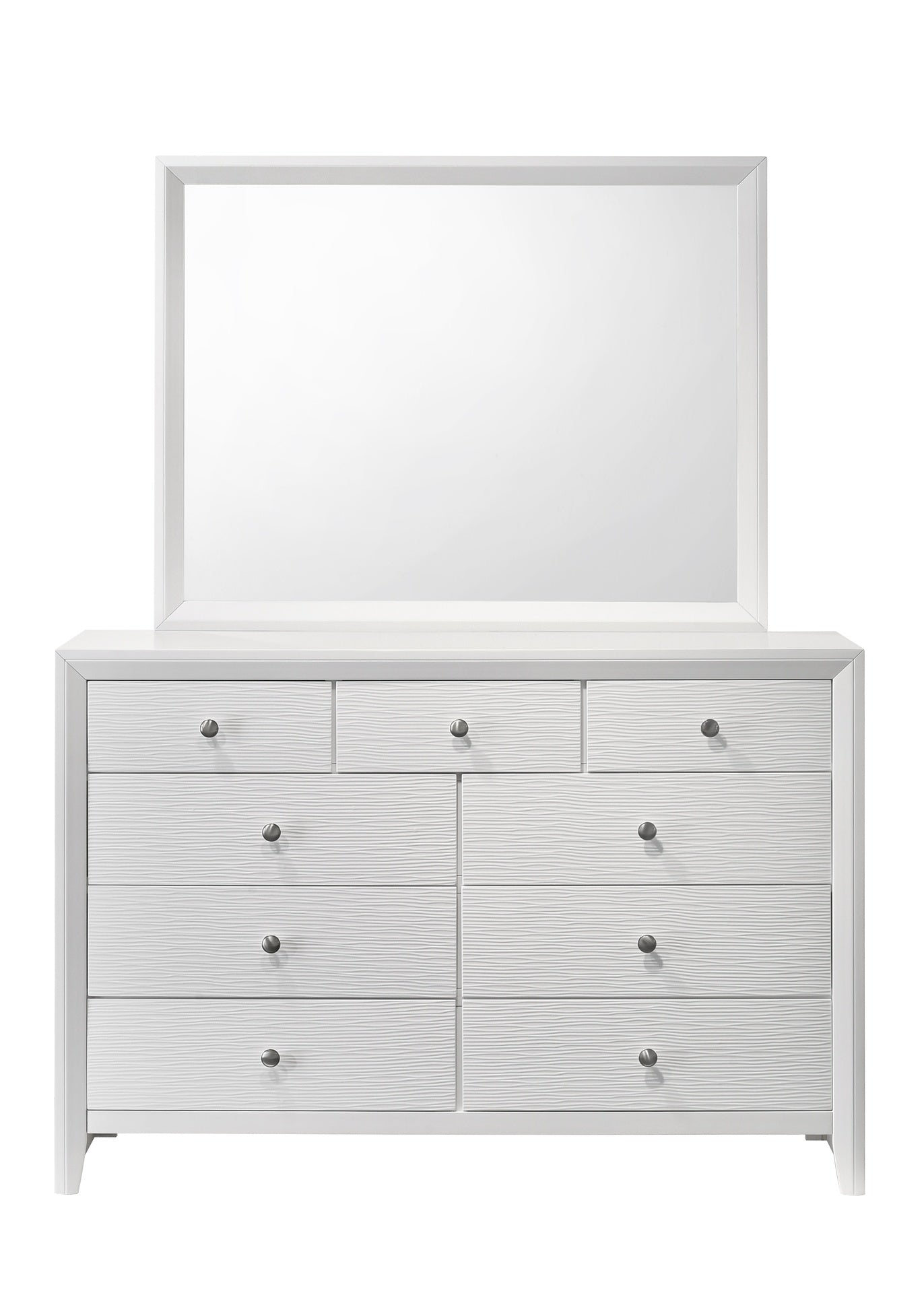1pc Contemporary Modern 9-Drawer Dresser White Finish Round Knobs Bedroom Living Room Wooden Furniture