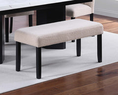 1pc Dining Bench Only Upholstered Soft Fabric Seat Neutral Tone Bench Black Wooden Tapered Legs Dining Room