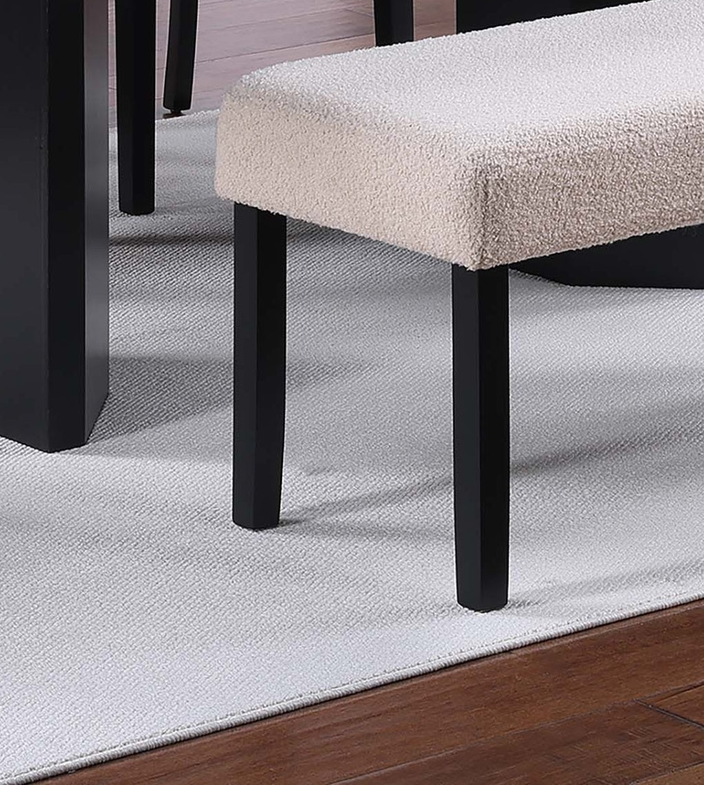 1pc Dining Bench Only Upholstered Soft Fabric Seat Neutral Tone Bench Black Wooden Tapered Legs Dining Room