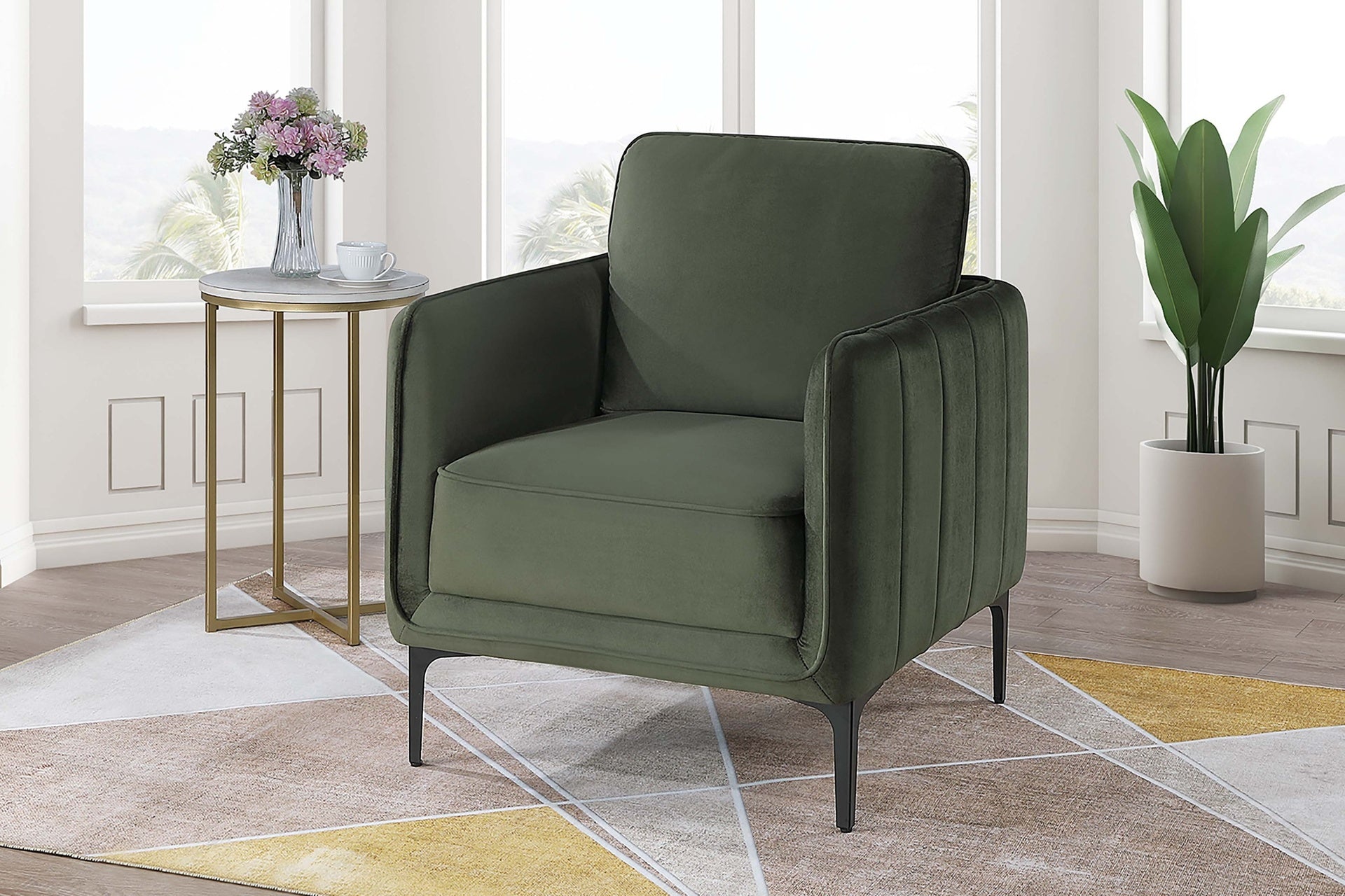 Beautiful Elegant 1pc Accent Chair Dark Green Velvet Fabric Upholstered Plush Metal Legs Living Room Chair