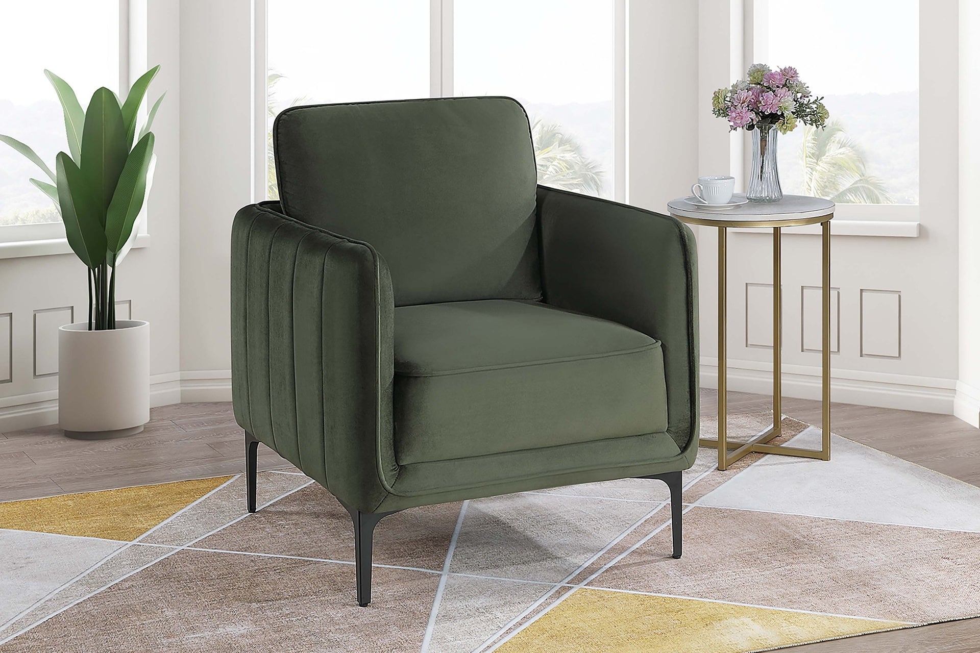 Beautiful Elegant 1pc Accent Chair Dark Green Velvet Fabric Upholstered Plush Metal Legs Living Room Chair