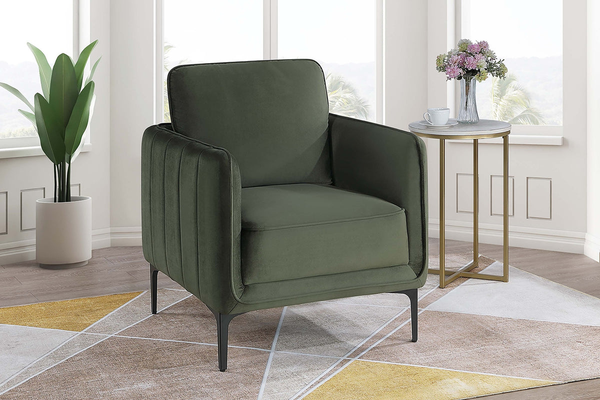 Beautiful Elegant 1pc Accent Chair Dark Green Velvet Fabric Upholstered Plush Metal Legs Living Room Chair