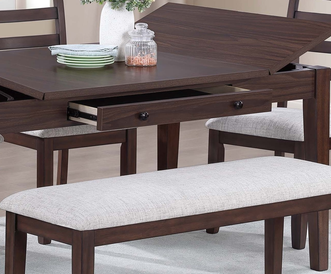 Walnut Color Dining Table w Drawers Built in Lift Top Storage 1pc Table Modern Dining Room Wooden Furniture