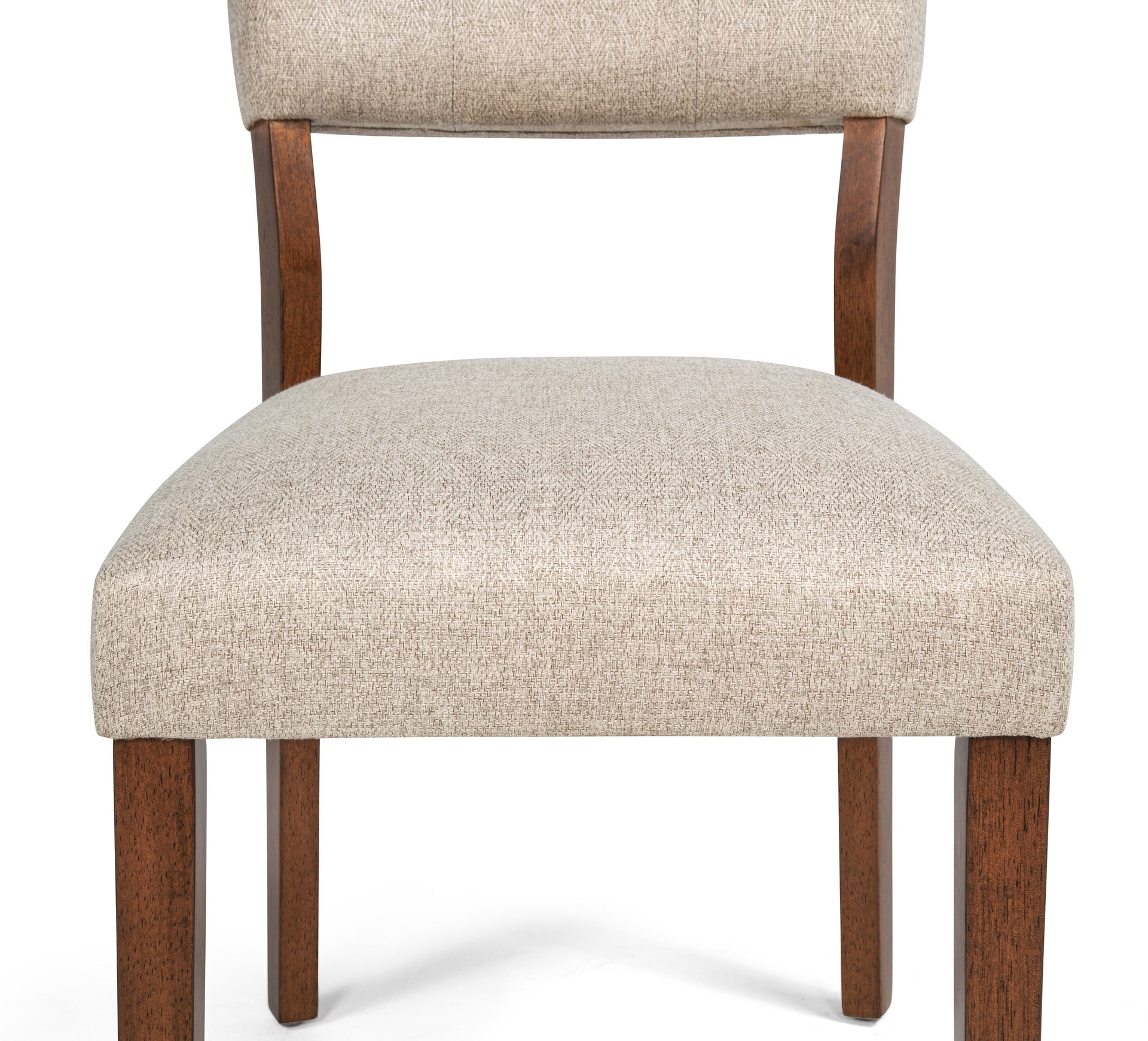 2pc Mid-century Brown Warm Wood Finish Curved Button Tufted Chairs Upholstered Seat Back Dining Room Wooden Solid Wood Furniture