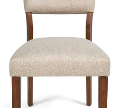 2pc Mid-century Brown Warm Wood Finish Curved Button Tufted Chairs Upholstered Seat Back Dining Room Wooden Solid Wood Furniture