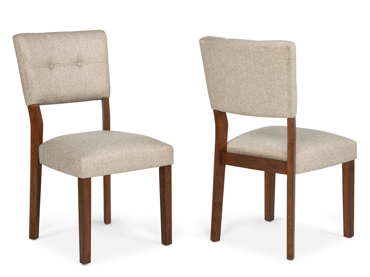 2pc Mid-century Brown Warm Wood Finish Curved Button Tufted Chairs Upholstered Seat Back Dining Room Wooden Solid Wood Furniture